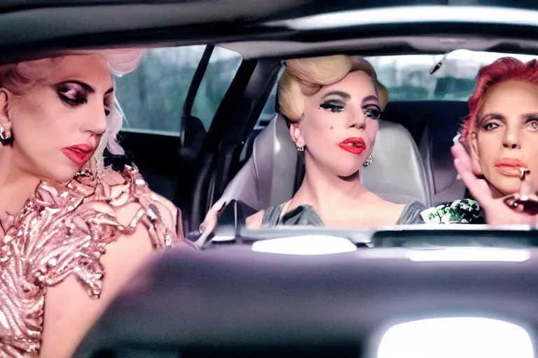 Image similar to lady gaga and judy garland in carpool karaoke, lady gaga, judy garland, red weapon 8 k s 3 5, cooke anamorphic / i lenses, highly detailed, cinematic lighting