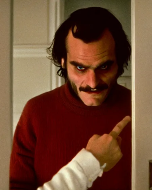 Image similar to joaquin phoenix in the shining ( 1 9 8 0 ) as jack torrance, directed by stanley kubrick, cinematography