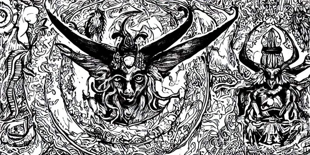 Image similar to baphomet black and white illustration