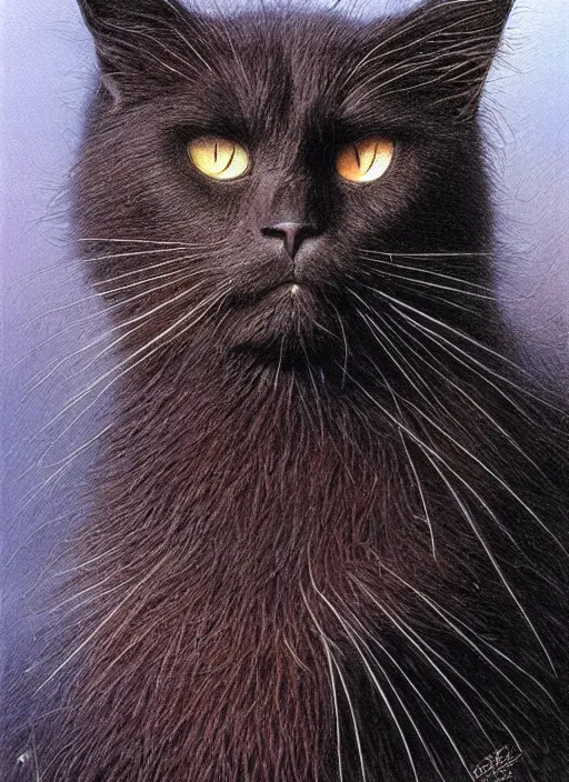 Prompt: a big black cat, no fur!!!!!! covered with feathers, by bob eggleton, magnificent, ultra detailed,