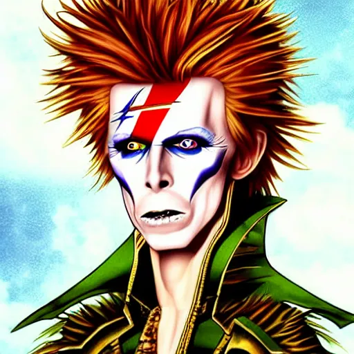 Image similar to david bowie as jareth the goblin king, character art