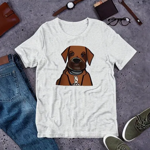 Image similar to bootleg tshirt of a dog smoking a blunt at the market