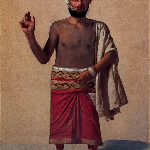 Image similar to Middle-eastern skinned man with ancient Canaanite clothing by Normal Rockwell