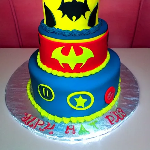 Prompt: chinese bat superhero birthday cake,