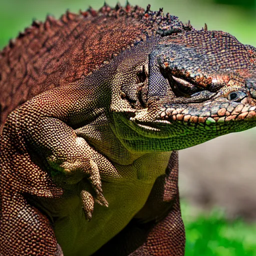 Prompt: komodo dragon with a mane, national geographic, 4 k