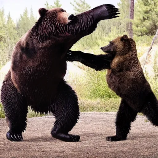 Image similar to a life sized, living, grizzly bear made from lego, attacking someone.