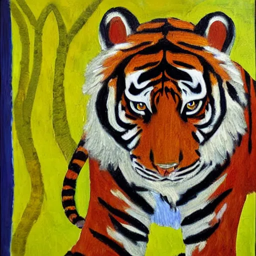 Image similar to tiger, painting on canvas, early modernist, orientalism
