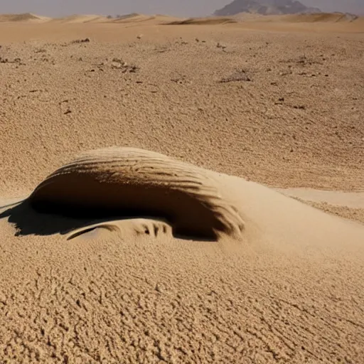 Prompt: a sand monster in the desert with a tornado