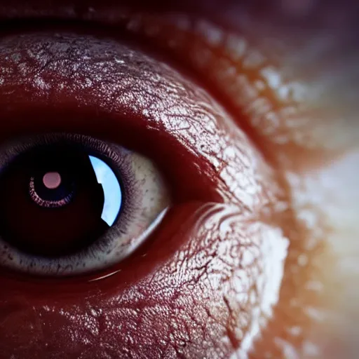 Image similar to extreme closeup of a hyperrealistic human eye contained within another human eye, macro shot, hyperrealistic, extreme detail, ray tracing, octane render