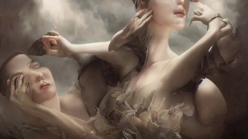 Image similar to Falling in again by Stanley Artgerm and Tom Bagshaw, oil on canvas