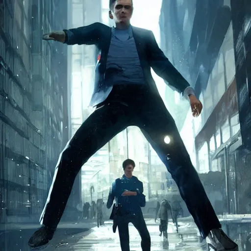 Image similar to connor from detroit become human being killed by greg rutkowski