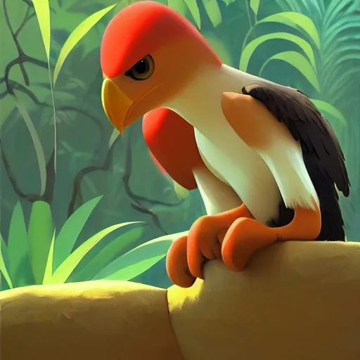 Image similar to goro fujita illustration a young little eagle in the jungle by goro fujita, painting by goro fujita, sharp focus, highly detailed, artstation