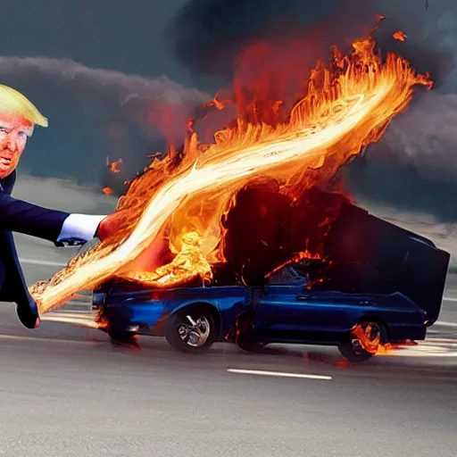 Image similar to photograph of donald trump on the highway firebending