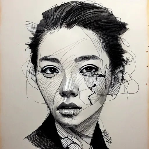 Image similar to ink drawing portrait of a woman in suit byjung gi kim, jenny saville