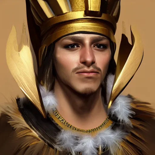 Image similar to a man in a costume with feathers on his head, egyptian art by senior character artist, cgsociety, fantasy art, made of feathers, egyptian art, concept art