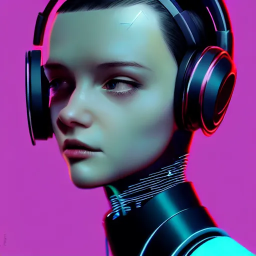 Image similar to a humanoid robot woman with integrated cybernetic headphones for ears, cyberpunk art by ilya kuvshinov, trending on cgsociety, computer art, ilya kuvshinov, artstation hd, artstation hq