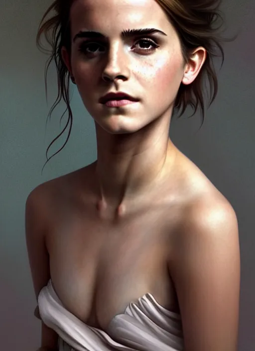 Image similar to emma watson sansan suicide realistic,, surealism, aesthetic, shiny, fantasy, intricate, elegant, extremely higly detailed, digital painting, artstation, body symmetrical anatomy, baroque, concept art, photoshop, krita, smooth, sharp focus, full body focus, illustration, digital painting, art by artgerm and greg rutkowski and alphonse mucha