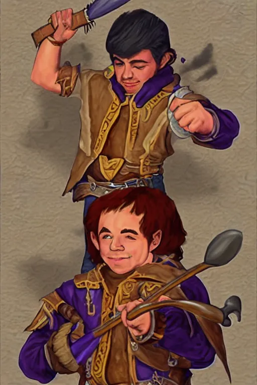 Image similar to artwork of an halfling bard in the style of everquest 1 9 9 9