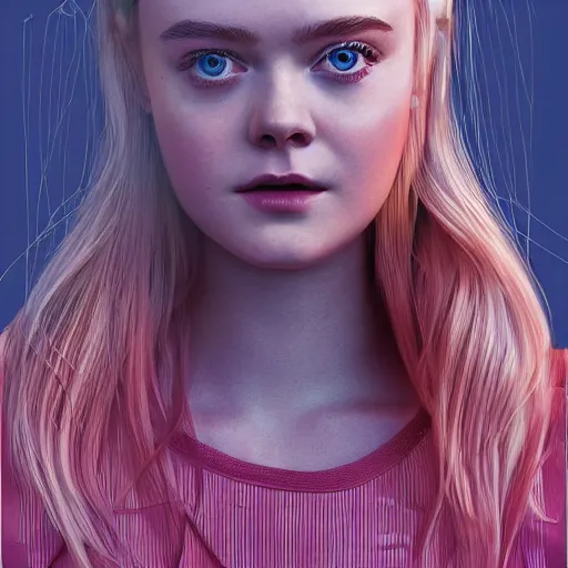 Prompt: a striking hyper real illustration of Elle Fanning with cybernetics by Gustavo Doré