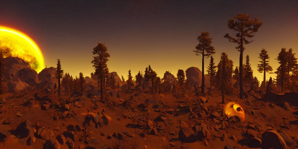 Image similar to earth being decimated by a solar storm, outer wilds screenshot, unreal engine, digital art, end of loop