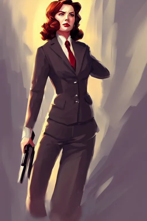 Image similar to Agent carter high quality digital painting in the style of Cushart, Krenz