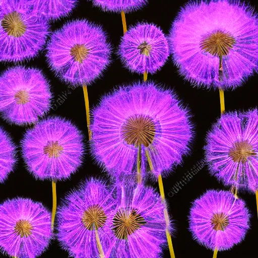 Prompt: ultraviolet spectrum closeup photo of dandelions, Baader U Venus filter, ultraviolet photography