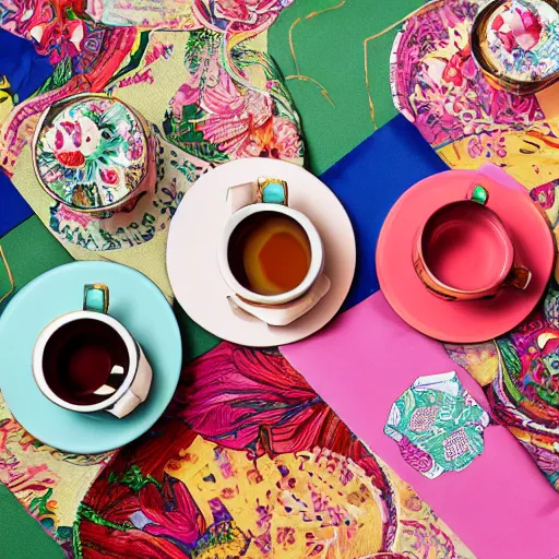 Prompt: maximalist tea set, product photo