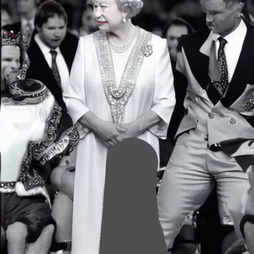 Prompt: queen elizabeth ii in wwe, 1 9 9 0