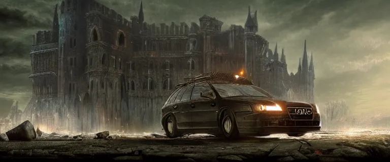 Prompt: Armored Audi A4 B6 Avant Technical (2002), Dark Souls 3, a grim fantasy, Anor Londo, dramatic lighting, cinematic, establishing shot, extremely high detail, photorealistic, cinematic lighting, artstation, by simon stalenhag