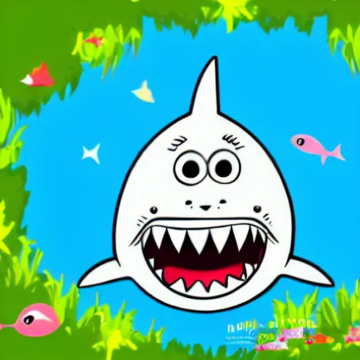 Image similar to cute cartoon baby shark in the Caribbean Sea, Ghibli, clipart
