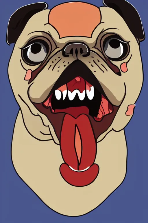 Image similar to demon pug eating flesh. art by samantha mash, sticker, colorful, illustration, highly detailed, simple, smooth and clean vector curves, no jagged lines, vector art, smooth