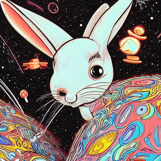 Image similar to A lost sci-fi rabbit, space rabbit, interstellar black hole, by James Jean And WLOPPRO