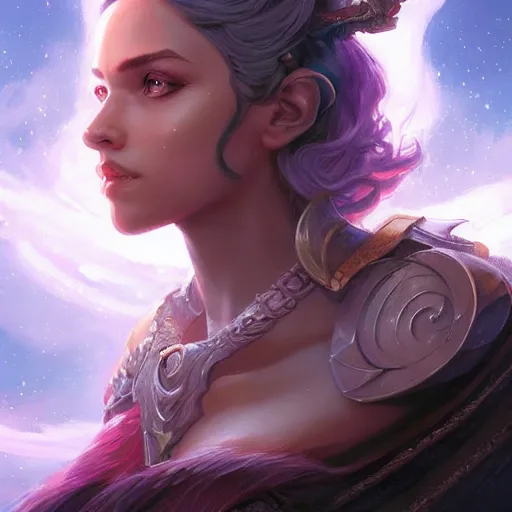 Image similar to star goddess, d & d, fantasy, portrait, highly detailed, digital painting, trending on artstation, concept art, sharp focus, illustration, art by artgerm and greg rutkowski and magali villeneuve