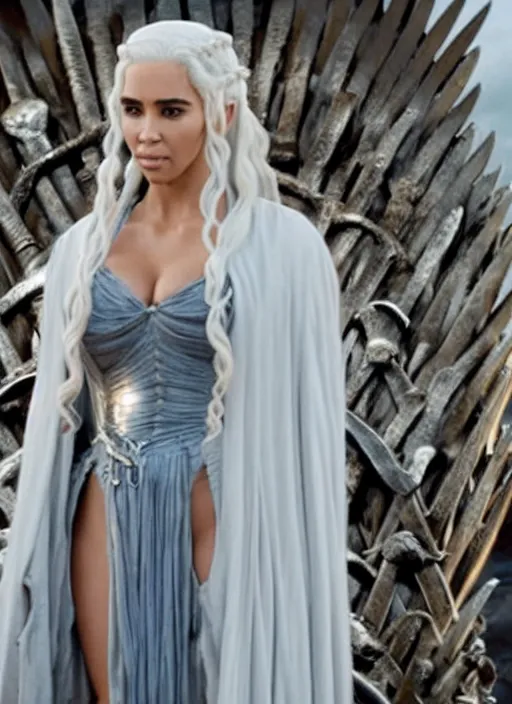 Image similar to film still of beautiful beautiful kim kardashian as daenerys targaryen in game of thrones.