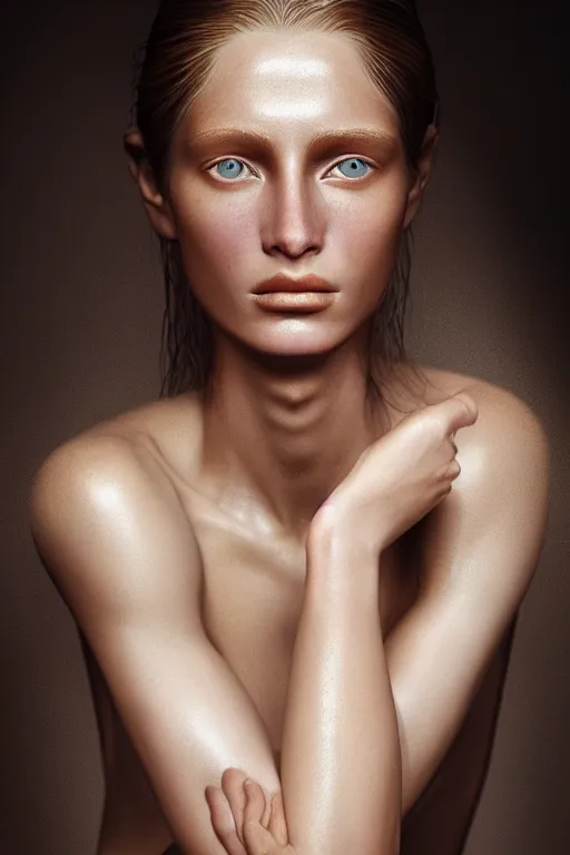 Image similar to female supermodel with translucent skin, beautiful detailed intricate insanely detailed octane render, 8K artistic photography, photorealistic, chiaroscuro, by annie leibovitz, Caravaggio