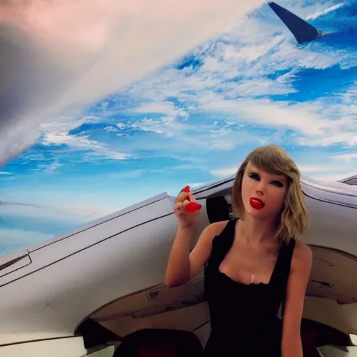 Image similar to Taylor swift piloting a big plane through a beautiful sky