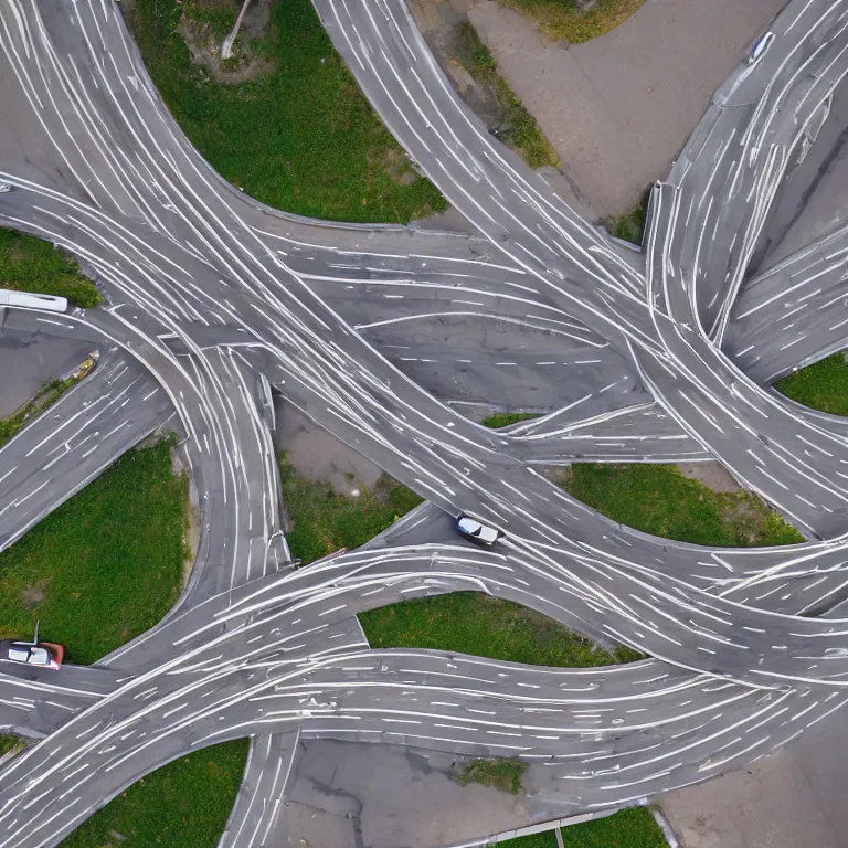 Prompt: aerial view of road intersection in the city