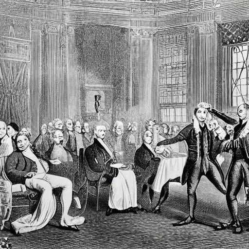 Prompt: taking a selfie at the constitutional convention, 1787, photograph, crowded