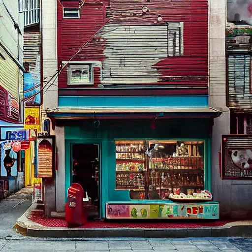 Image similar to a ice cream shop in a alleyway by enzhe zhao