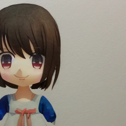 Image similar to beautiful water color concept art of face detailing cute nendoroid girl in the style of Julian Opie, toon rendering, close-up, no shade, modern art, kyoto animation 3/4 view