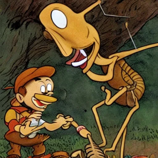 Image similar to Pinocchio being eaten by termites