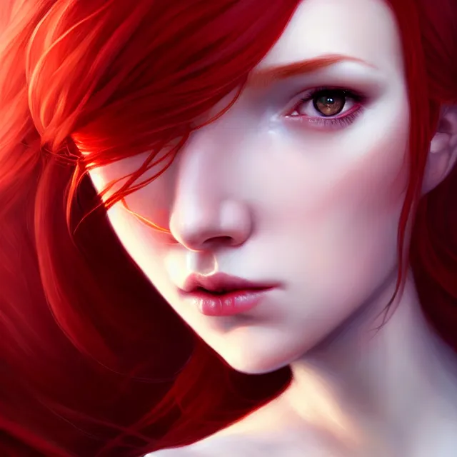 Prompt: wendy's red - haired girl by charlie bowater and titian and artgerm, portrait, intricate, face, elegant, beautiful, highly detailed, dramatic lighting, sharp focus, trending on artstation, artstationhd, artstationhq, unreal engine, 4 k, 8 k