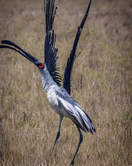 Image similar to closeup picture of secretarybird in savannah, captured on iphone, dlsr, photography