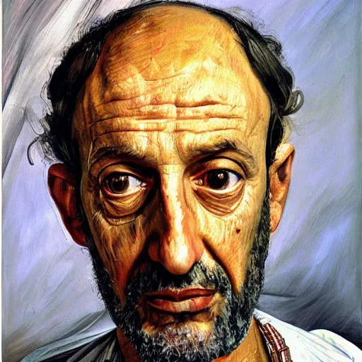 Image similar to high quality high detail painting by lucian freud, hd, portrait of an arab lord, photorealistic lighting