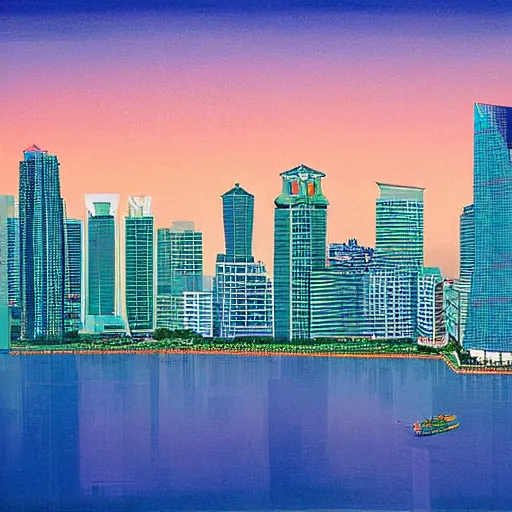 Prompt: the singapoore skyline painted by hsiao ron cheng