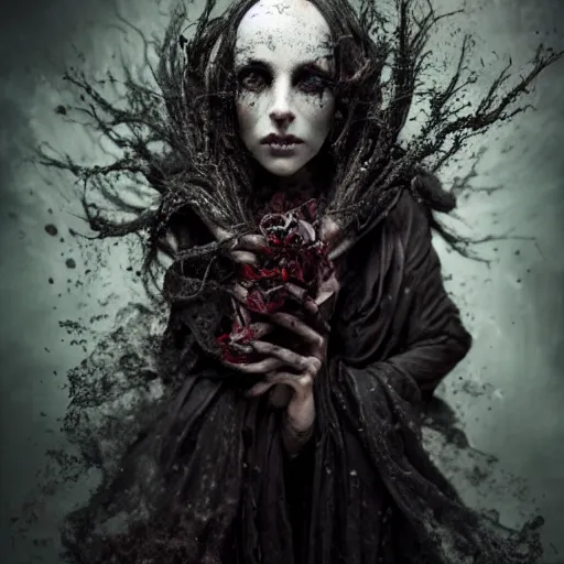 Image similar to dark cloaked eldritch necromancer, by brooke shaden and alberto seveso and eve ventrue and john salminen and tim okamura, trending on artstation hq, deviantart, pinterest, 4 k uhd image