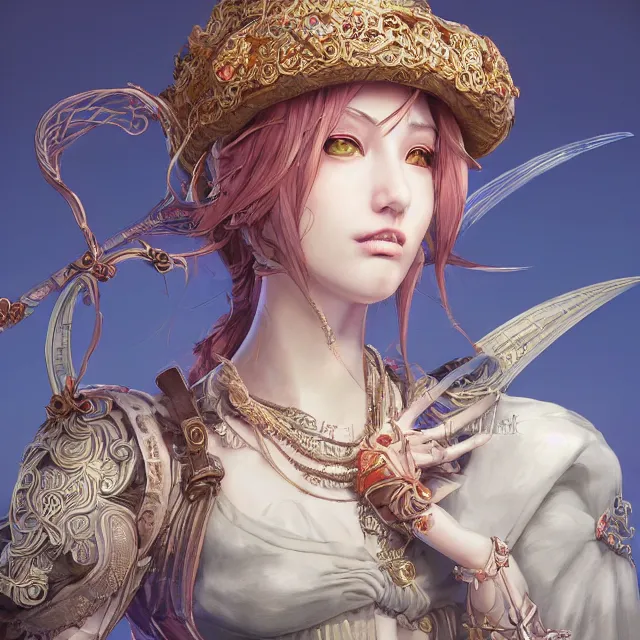 Image similar to the portrait of neutral good colorful female cleric bard as absurdly beautiful, gorgeous, elegant, skinny young gravure idol, an ultrafine hyperdetailed illustration by kim jung gi, irakli nadar, intricate linework, sharp focus, bright colors, octopath traveler, final fantasy, unreal engine 5 highly rendered, global illumination, radiant light, detailed and intricate environment