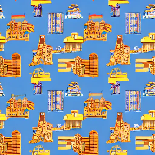 Image similar to fashion house hermes repeating pattern featuring cities and people vector illustration in style of anime realistic