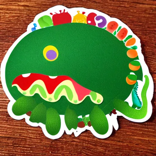 Prompt: die cut sticker of hungry caterpillar