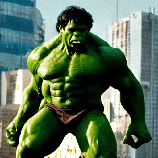 Prompt: ben stiller as the incredible hulk, movie still, hd,